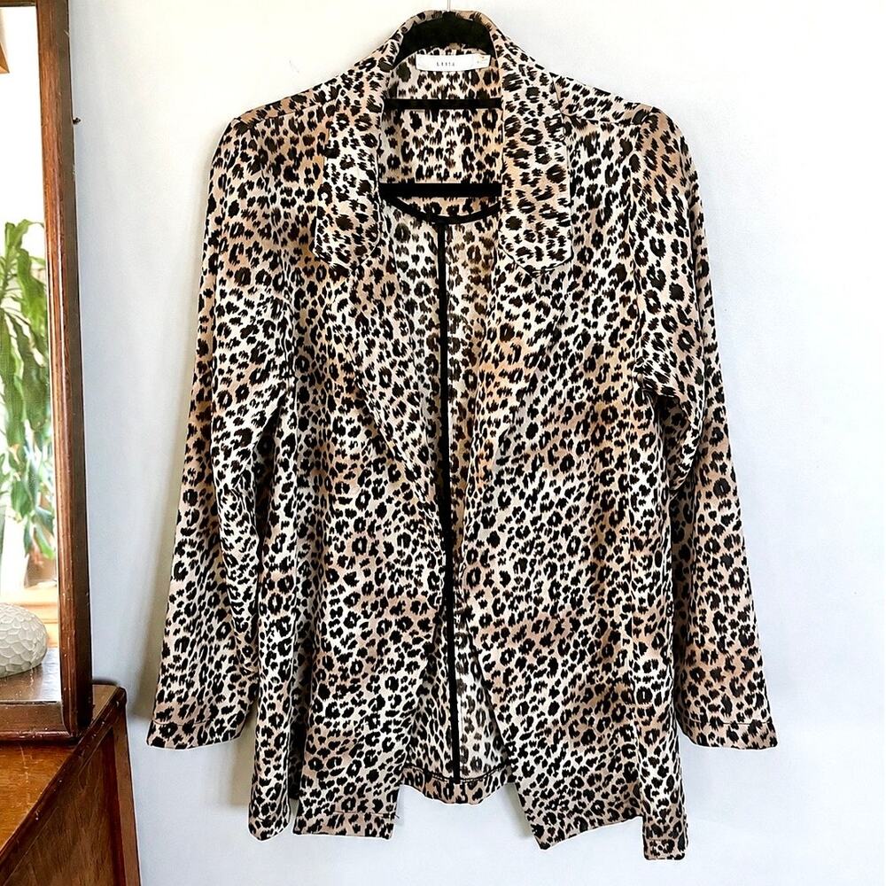 Lush Leopard Print Open Front Blazer Lightweight Drapey Jacket Size S